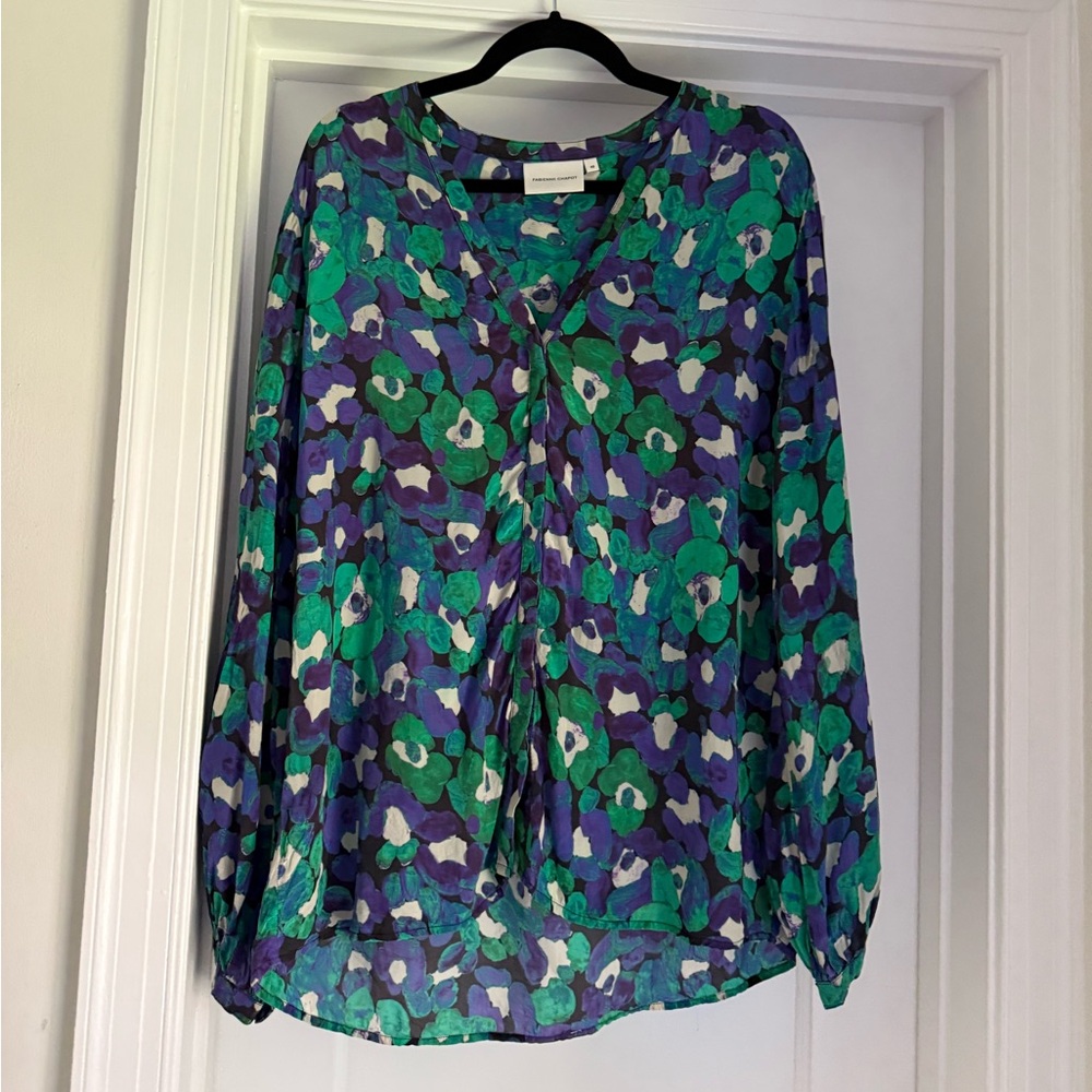 EUC - Fabienne Chapot - Blue and Green Long Sleeve Blouse
